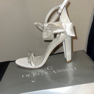 Oleg Cassini Ivory Satin Heels with Bow